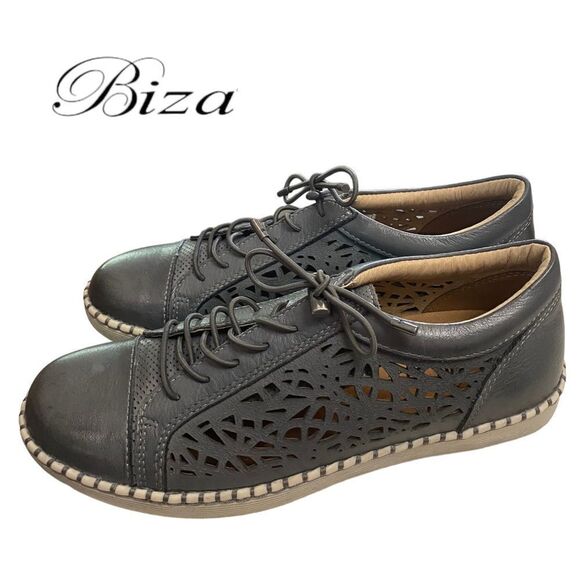 BIZA Athena Women's Leather Lace-up Grey Sneakers NEW 36 5 5.5 - Picture 1 of 7